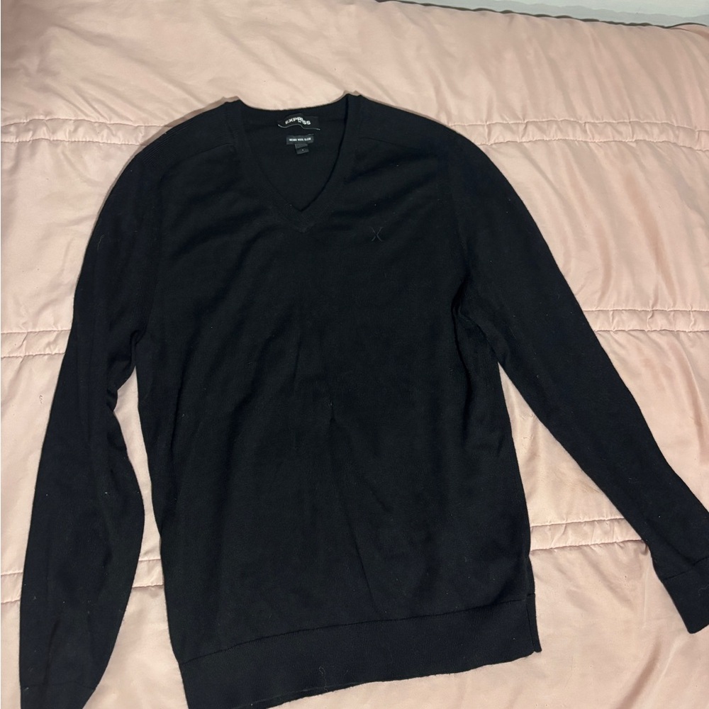 Men’s Express Classic Black V-Neck Wool Merino Blend Sweater Size Small